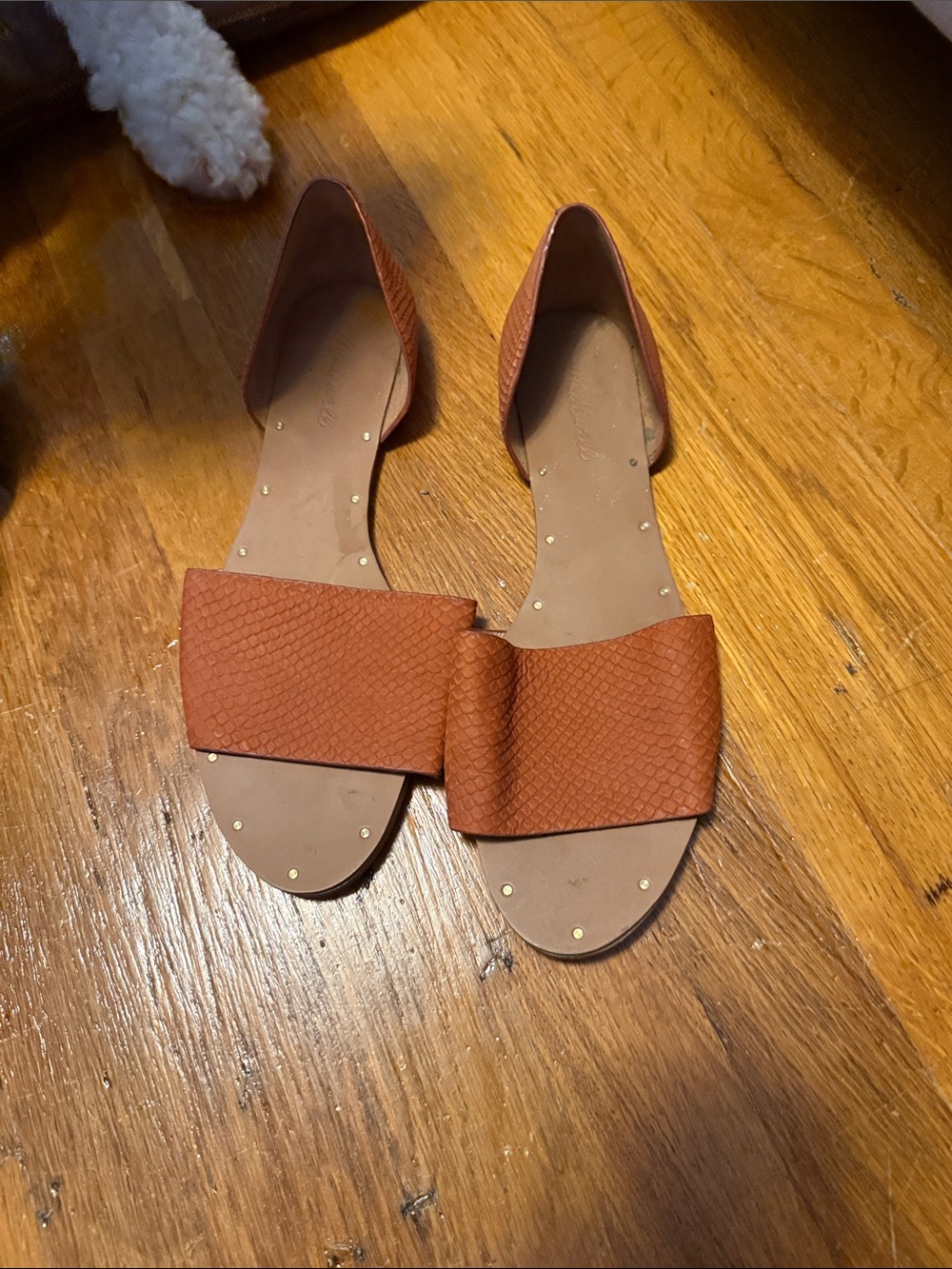 Madewell Tan Textured Slide Sandals with Gold Studs